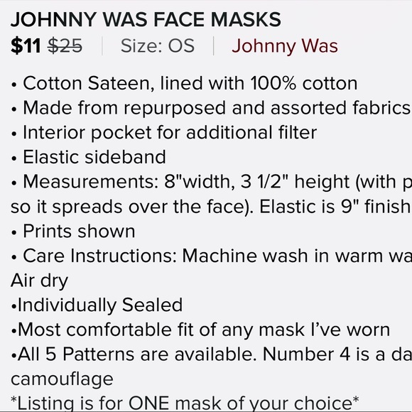 JOHNNY WAS FACE MASKS - Picture 8 of 10